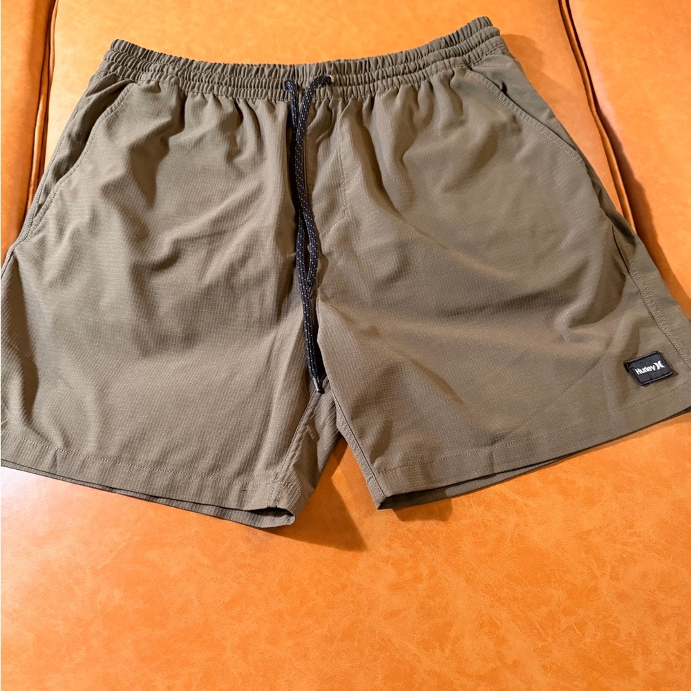 Hurley Olive Green Men's Hybrid Shorts with Black Drawstring